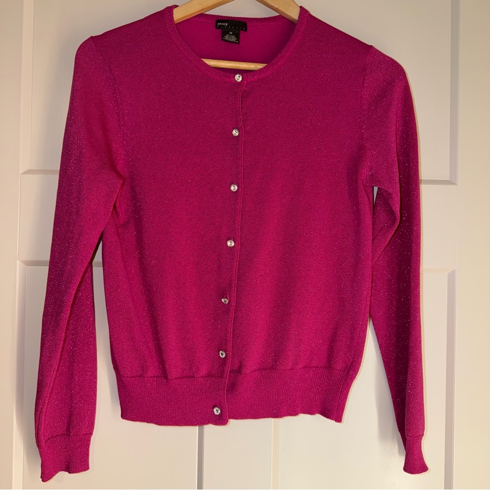 Grace Elements Fuchsia Shimmer Sequin Cardigan Sw… - image 1